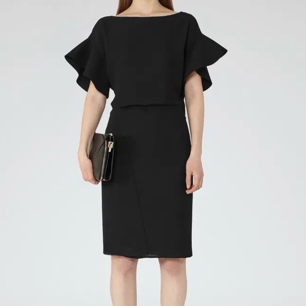 🆕 REISS Manila Peplum Sleeve Black Dress